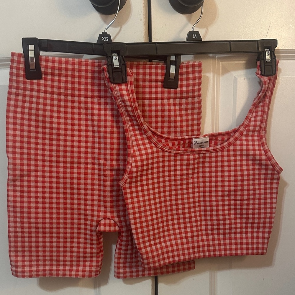 Athletic Set, Red Checkered Athletic Set, Biker shorts - Picture 2 of 5
